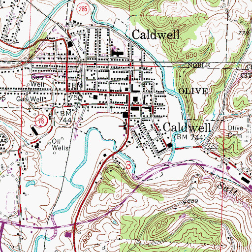 Topographic Map of Caldwell Volunteer Fire Department, OH