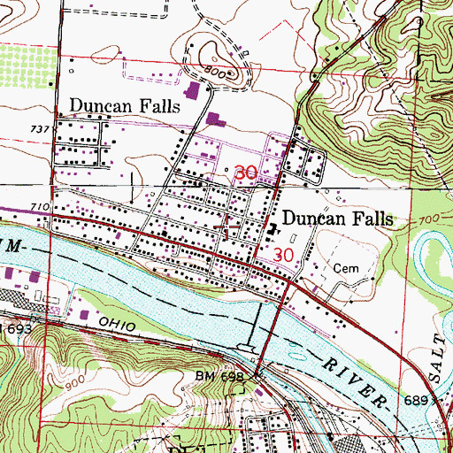 Topographic Map of Duncan Falls Fire Department, OH