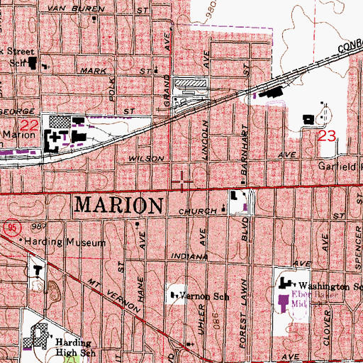 Topographic Map of Marion Township Fire Department, OH
