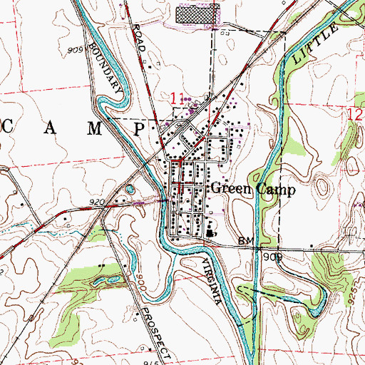 Topographic Map of Green Camp Township Fire Department, OH