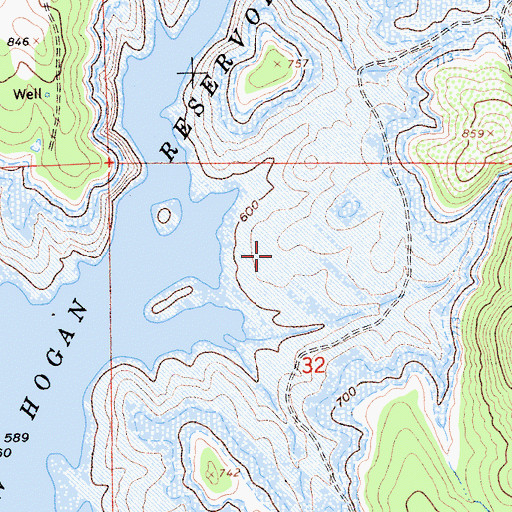 Topographic Map of New Hogan Lake, CA