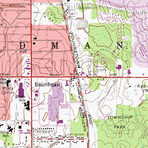 Topographic Map of Boardman Township Fire Department Station 71, OH