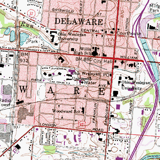 Topographic Map of Delaware City Fire Department Station 301, OH