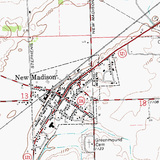 Topographic Map of New Madison Fire Department Station 11, OH
