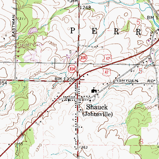 Topographic Map of Johnsville Fire Department, OH
