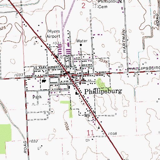 Topographic Map of Phillipsburg Fire Department, OH