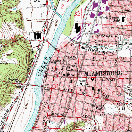 Topographic Map of Miami Valley Fire District Station 53, OH