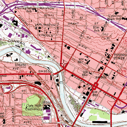 Topographic Map of Youngstown Fire Department Station 1, OH