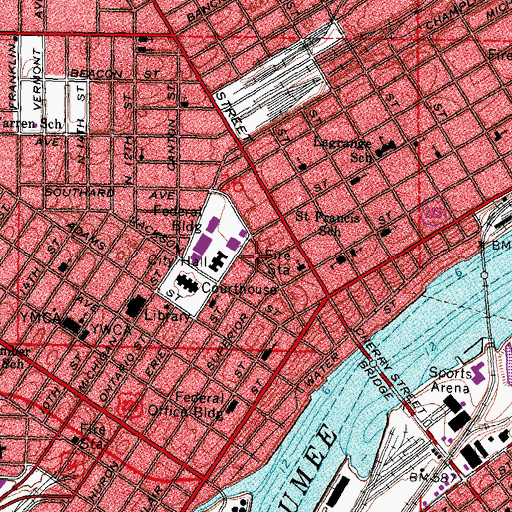 Topographic Map of Toledo Fire and Rescue Department - Station 1, OH
