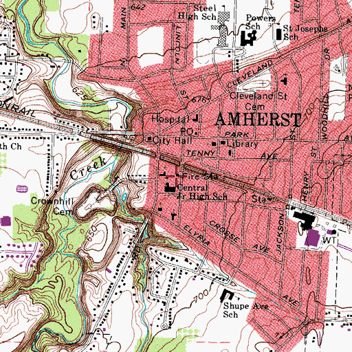 Topographic Map of Amherst Fire Department, OH