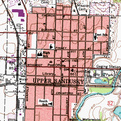 Topographic Map of Upper Sandusky Fire Department, OH