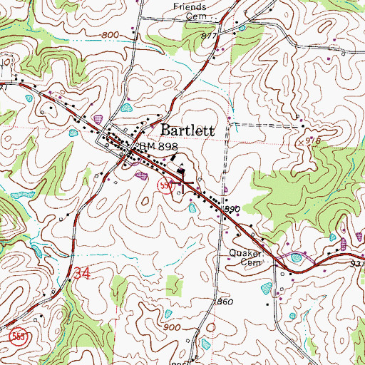 Topographic Map of Wesley Township Volunteer Fire Department, OH