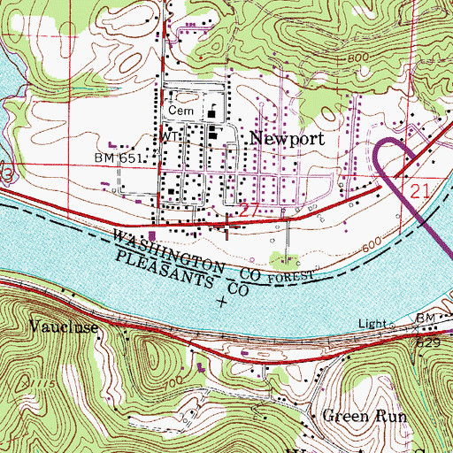 Topographic Map of Newport Volunteer Fire Department, OH