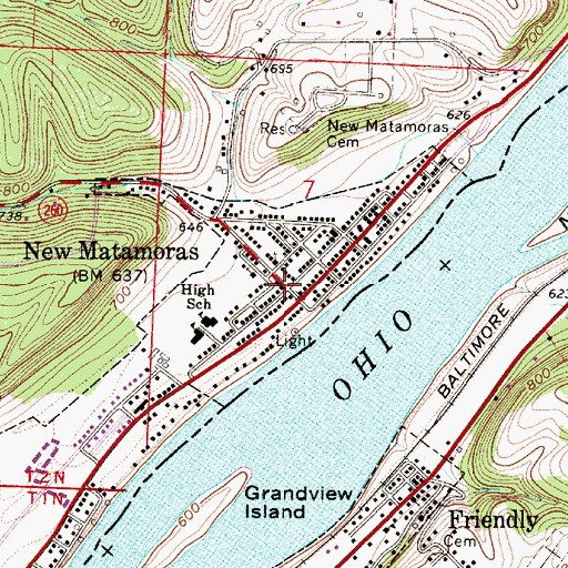 Topographic Map of Grandview Township Volunteer Fire Department, OH