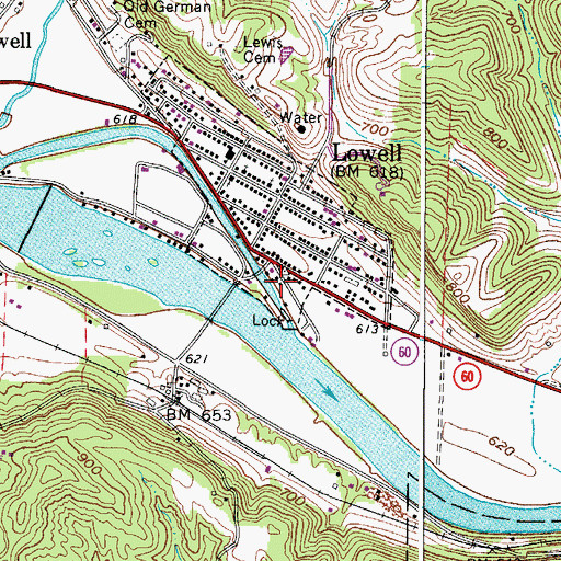 Topographic Map of Lowell - Adams Volunteer Fire Rescue Department, OH
