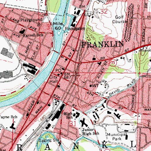 Topographic Map of Franklin Division of Fire, OH