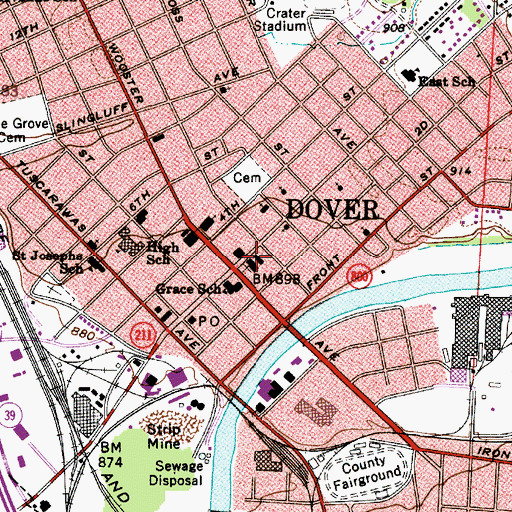 Topographic Map of Dover Fire Department and Emergency Medical Services, OH