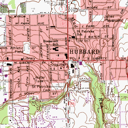 Topographic Map of Hubbard Volunteer Fire Department, OH