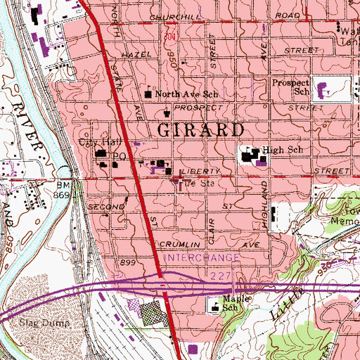 Topographic Map of Girard Fire Department Station 24, OH