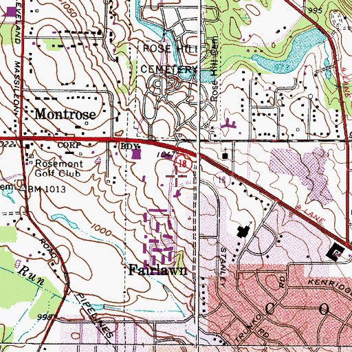 Topographic Map of Fairlawn Fire Department, OH