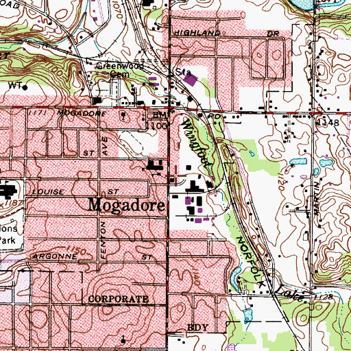 Topographic Map of Mogadore Fire Department, OH