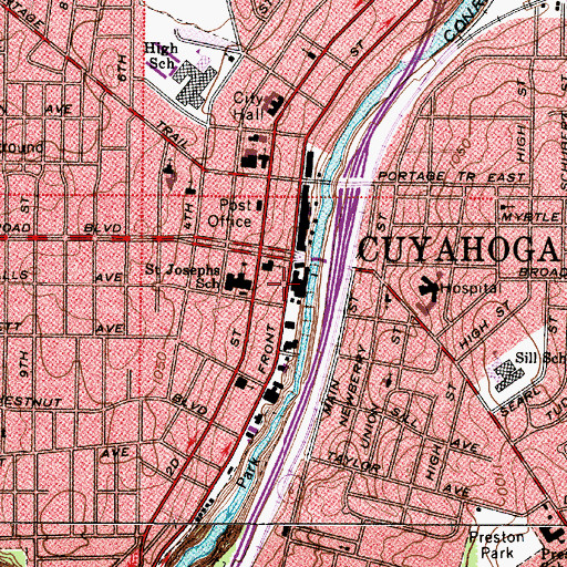 Topographic Map of Cuyahoga Falls Fire Department Station 1, OH