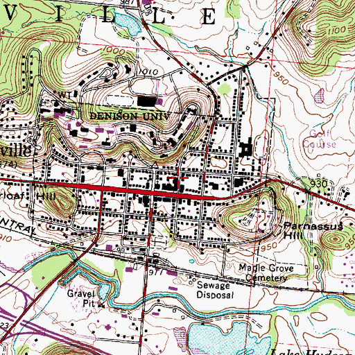 Topographic Map of Granville Township Fire Department, OH