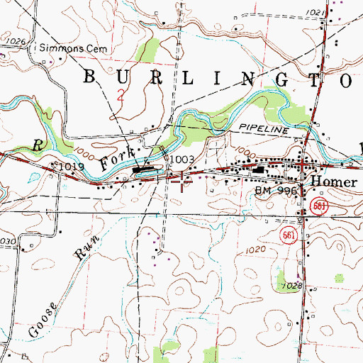 Topographic Map of Homer Volunteer Fire Department, OH