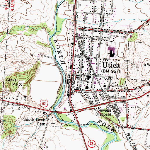Topographic Map of Utica Volunteer Fire Department, OH