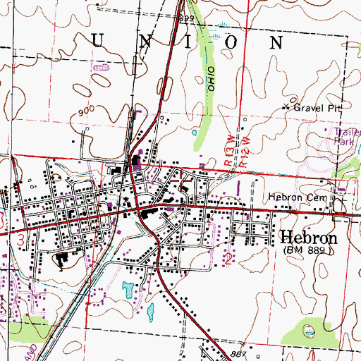 Topographic Map of Hebron Division of Fire and EMS, OH