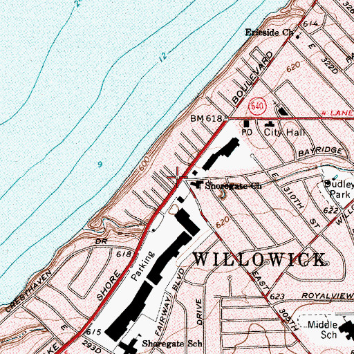 Topographic Map of Willowick Fire Department, OH