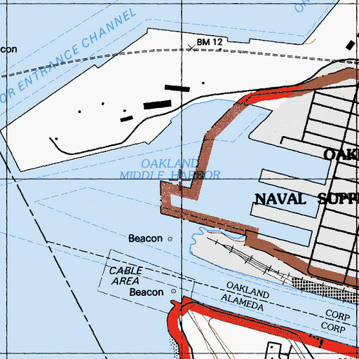 Topographic Map of Oakland Middle Harbor, CA