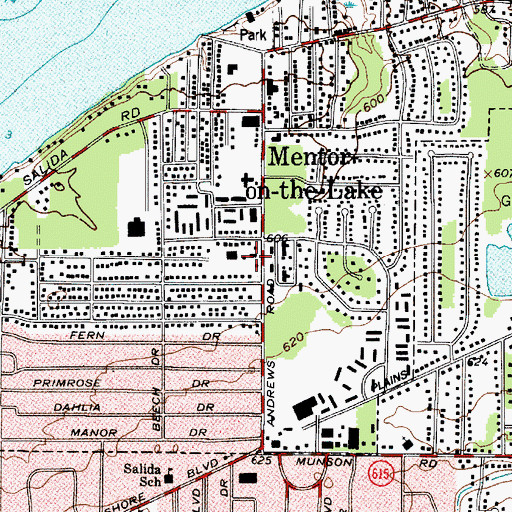 Topographic Map of Mentor - on - the - Lake Fire Department, OH