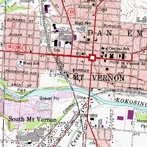 Topographic Map of Mount Vernon Fire Department Station 491, OH