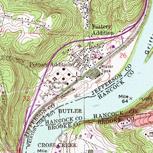 Topographic Map of Pottery Addition Volunteer Fire Department, OH