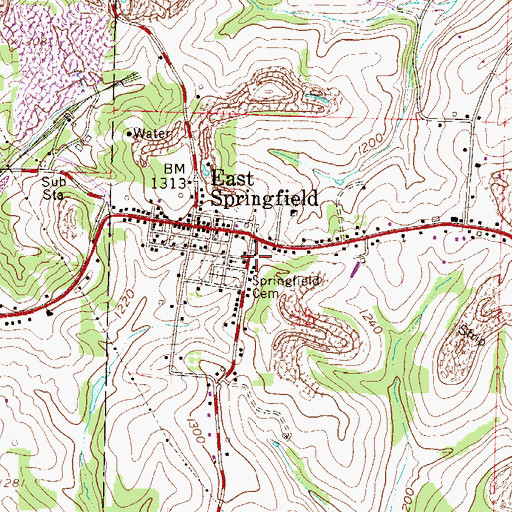 Topographic Map of East Springfield Volunteer Fire Department, OH