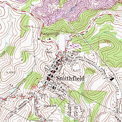 Topographic Map of Smithfield Volunteer Fire Department, OH