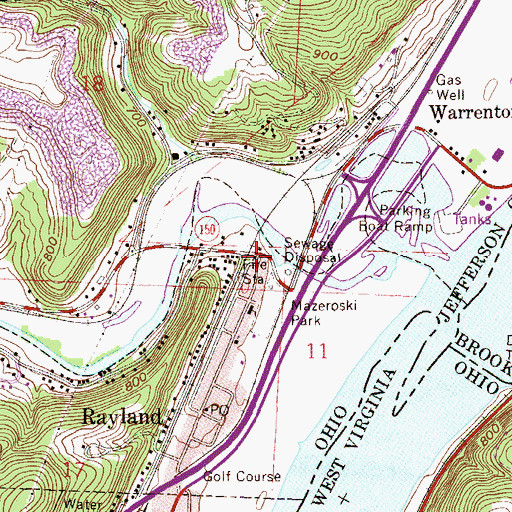 Topographic Map of Rayland Volunteer Fire Department, OH