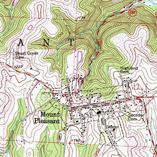 Topographic Map of Mount Pleasant Volunteer Fire Department, OH