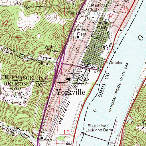 Topographic Map of Yorkville Volunteer Fire Department, OH