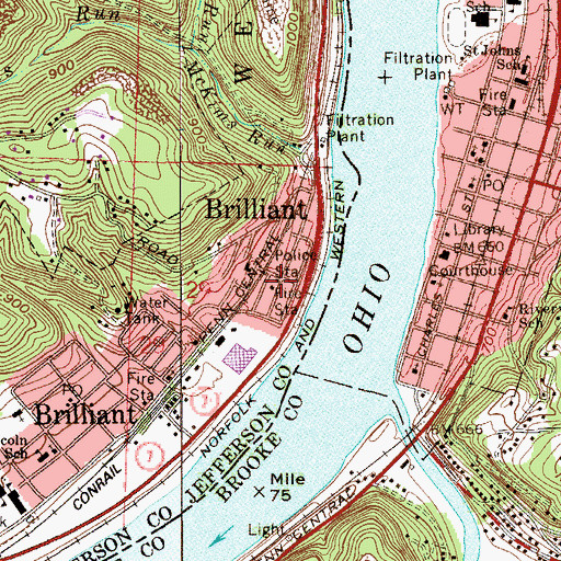 Topographic Map of Brilliant Volunteer Fire Department, OH