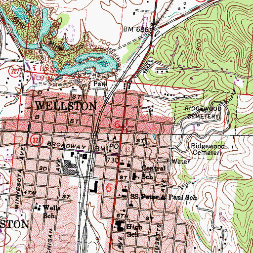 Topographic Map of Wellston Fire Department, OH