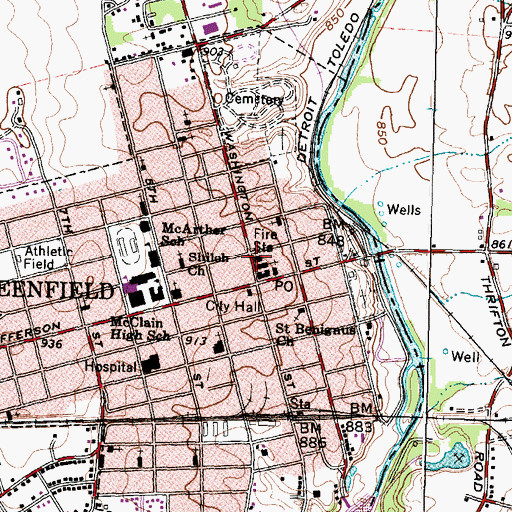 Topographic Map of Greenfield Fire Department, OH