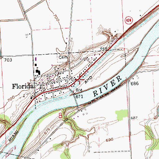 Topographic Map of Florida - Flatrock Township Volunteer Fire Department, OH