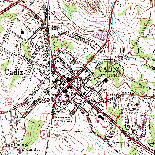 Topographic Map of Cadiz Volunteer Fire Department, OH