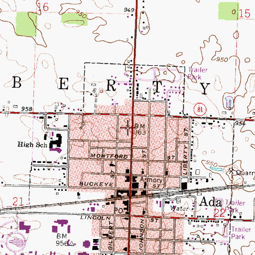 Topographic Map of Ada - Liberty Township Fire Department, OH