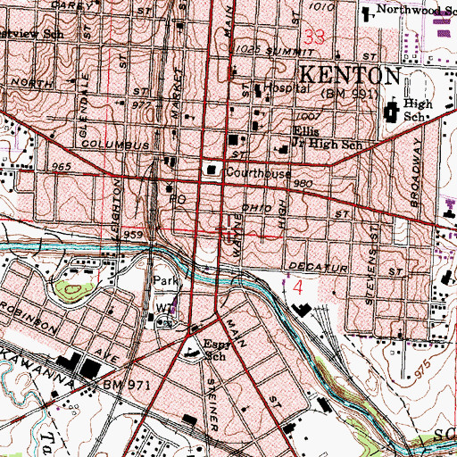 Topographic Map of Kenton Fire Department, OH