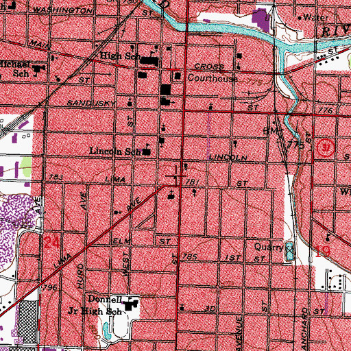 Topographic Map of Findlay Fire Department Station 1, OH