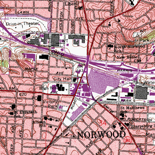 Topographic Map of Norwood Fire Department, OH