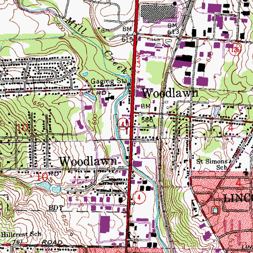 Topographic Map of Woodlawn Fire Department, OH